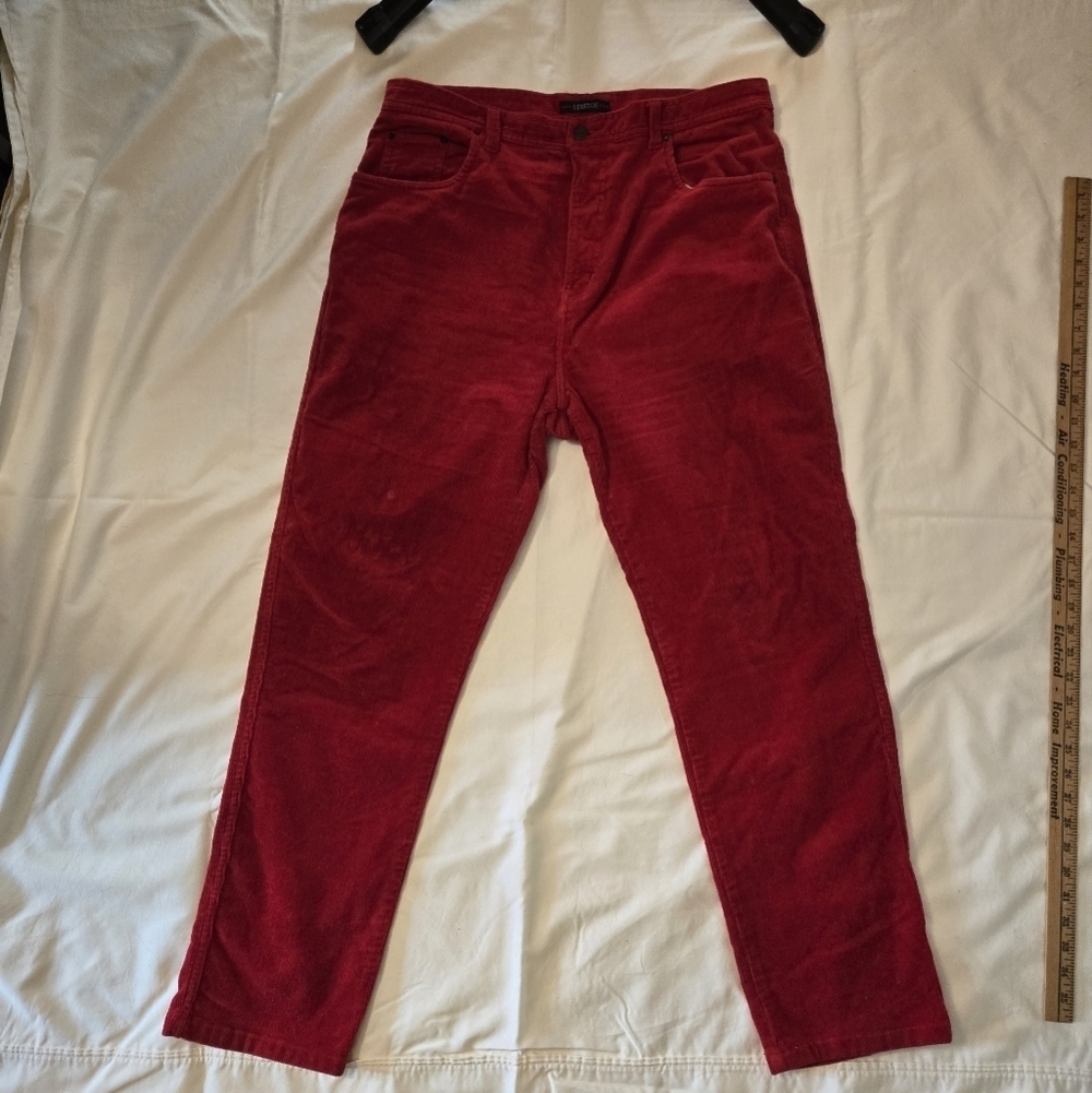 VTG Bill Blass W16 Strech Red Corduroy Pants - Picture 1 of 8